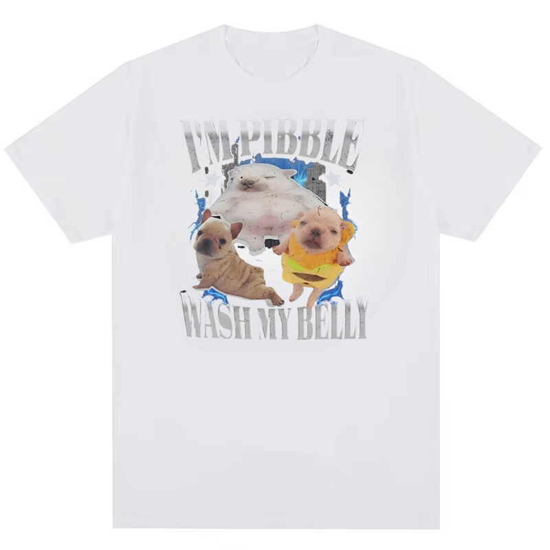 Áo thun bông cotton hình nam và nữ ngộ nghĩnh Wash My Belly - Pibble Merch
