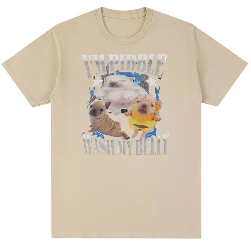 Áo thun bông cotton hình nam và nữ ngộ nghĩnh Wash My Belly - Pibble Merch