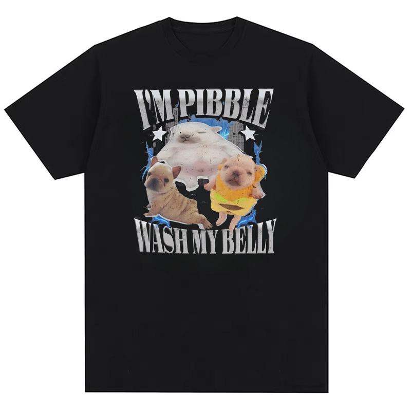Áo thun bông cotton hình nam và nữ ngộ nghĩnh Wash My Belly - Pibble Merch