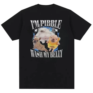 Áo thun bông cotton hình nam và nữ ngộ nghĩnh Wash My Belly - Pibble Merch