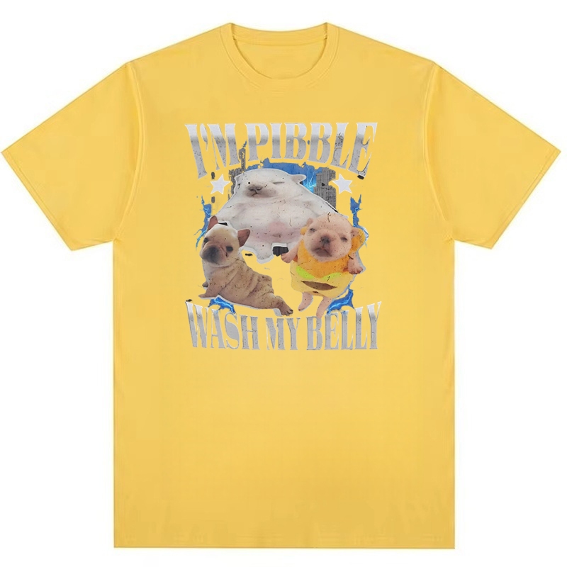Áo thun bông cotton hình nam và nữ ngộ nghĩnh Wash My Belly - Pibble Merch
