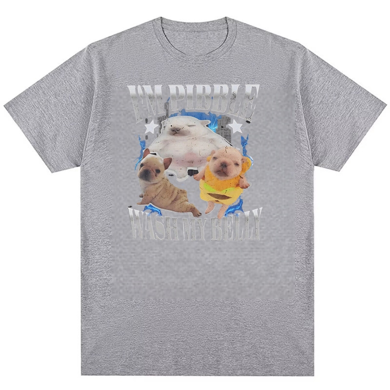 Áo thun bông cotton hình nam và nữ ngộ nghĩnh Wash My Belly - Pibble Merch