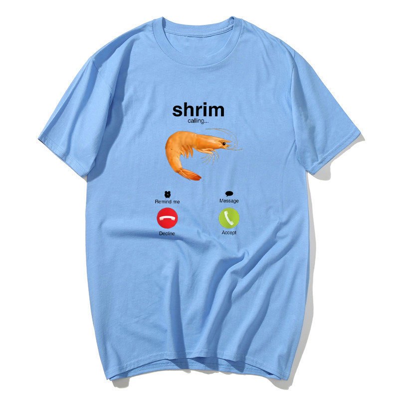 Áo thun nam tay ngắn ngộ nghĩnh với hình ảnh meme tôm, phù hợp dạo phố và có form slim vừa vặn.