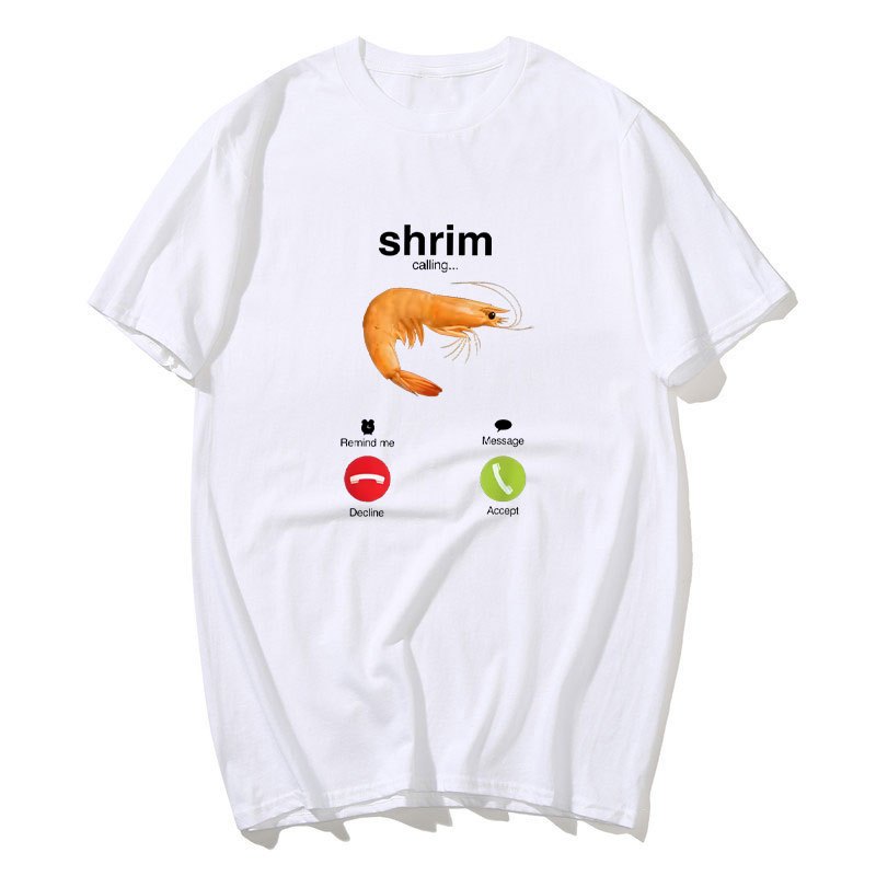 Áo thun nam tay ngắn ngộ nghĩnh với hình ảnh meme tôm, phù hợp dạo phố và có form slim vừa vặn.