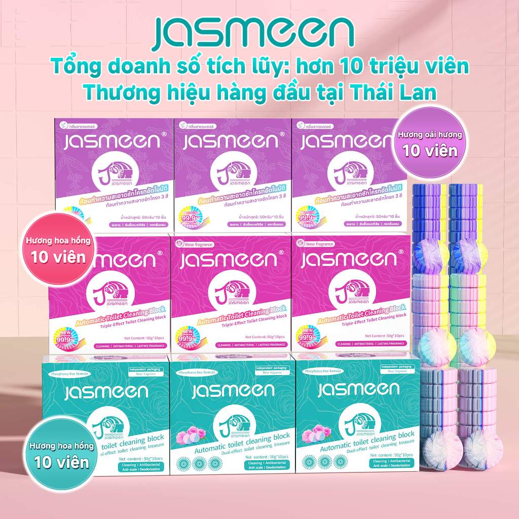 JASMEEN viên tẩy bồn cầu cao cấp, khử mùi, diệt khuẩn, loại bỏ vết ố vàng, tỏa hương thơm nhanh