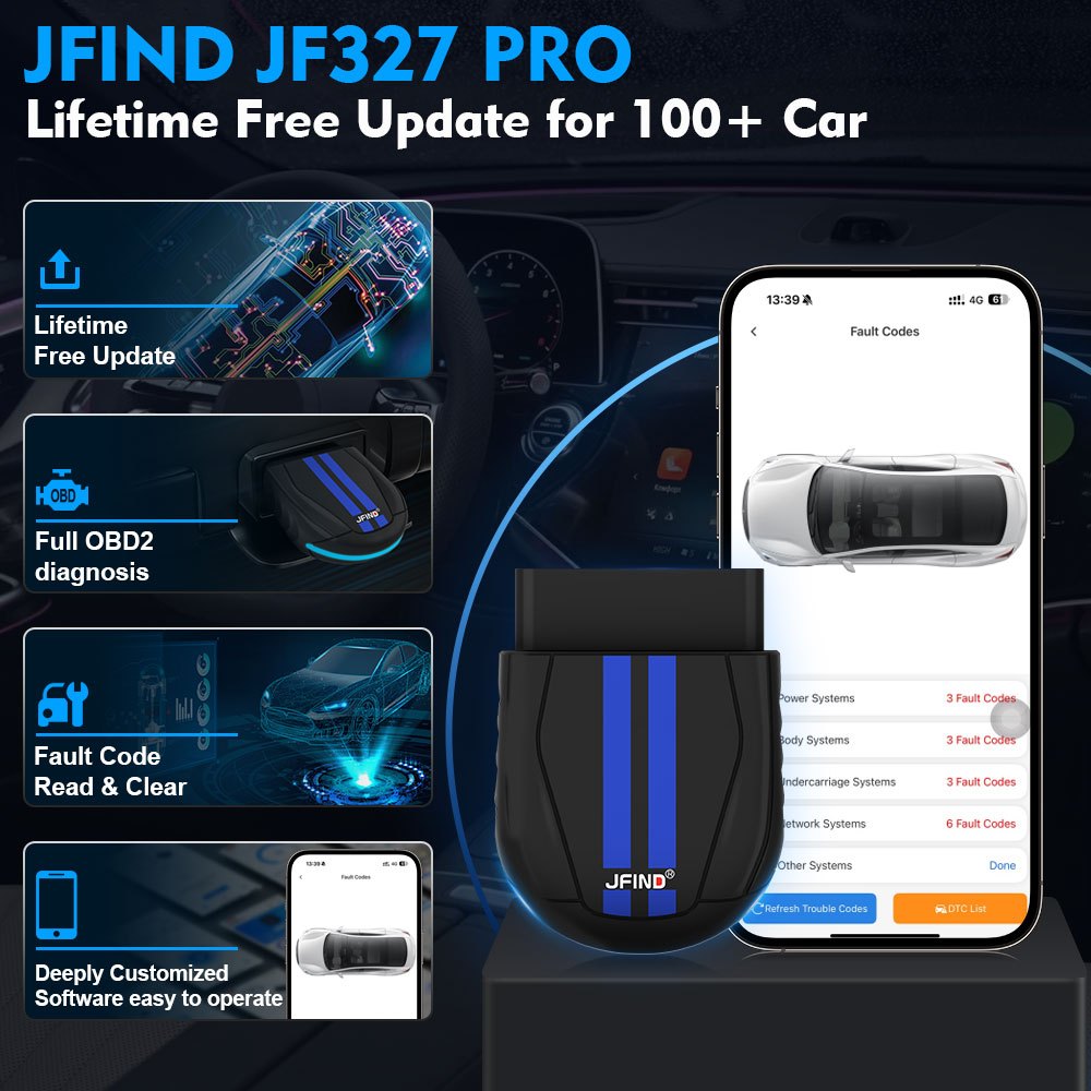 Máy quét JFIND JF327 Pro ELM327 OEM APP OBD2 cho Android iPhone Bluetooth 5.0 cho ô tô và xe máy Công cụ sửa chữa chẩn đoán ELM 327 OBDII cho Honda Yamaha