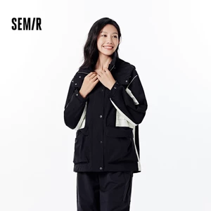 Semir Áo khoác nữ chống thấm nước và gió, màu khối thoáng mát với mũ trùm đầu, lý tưởng cho mùa thu