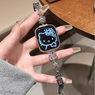 Dây đeo vòng tay mèo KT kim cương hoa cho iwatch Series Ultra / 11 / 10 / 9, 18 / 20 / 22mm dây đeo đồng hồ phổ thông, Thích hợp cho dây đeo xiaomi 8 / 9 【 Pro 】