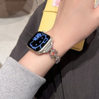 Dây đeo vòng tay mèo KT kim cương hoa cho iwatch Series Ultra / 11 / 10 / 9, 18 / 20 / 22mm dây đeo đồng hồ phổ thông, Thích hợp cho dây đeo xiaomi 8 / 9 【 Pro 】