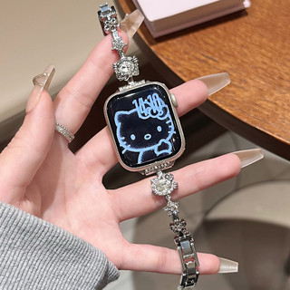 Dây đeo vòng tay mèo KT kim cương hoa cho iwatch Series Ultra / 11 / 10 / 9, 18 / 20 / 22mm dây đeo đồng hồ phổ thông, Thích hợp cho dây đeo xiaomi 8 / 9 【 Pro 】