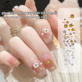 [savemoneyeveryday] 7 Lưới Bạc Ngọc Trai Móng Tay Nghệ Thuật Trang Trí Trắng Nửa Tròn Đáy Phẳng Kích Thước Hỗn Hợp Móng Tay Nghệ Thuật Tự Làm Phụ Kiện [vn]