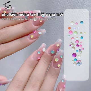 Đầy màu sắc Bubble Bead Half Round Nail Phụ kiện, Smooth Mirror Nail Art Deco Phụ kiện