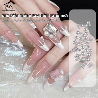 [savemoneyeveryday] 6 / 12 Lưới Ngọc Trai Móng Tay Nghệ Thuật Trang Trí Trắng Nửa Tròn Đáy Phẳng Full Vòng Tròn Kích Thước Hỗn Hợp Móng Tay Nghệ Thuật DIY Phụ Kiện [vn]