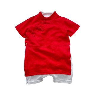 Áo liền quần trẻ sơ sinh lễ hội màu đỏ dễ thương - Cotton Baby Boy Qipao Style (0-24 tháng)