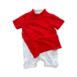 Áo liền quần trẻ sơ sinh lễ hội màu đỏ dễ thương - Cotton Baby Boy Qipao Style (0-24 tháng)