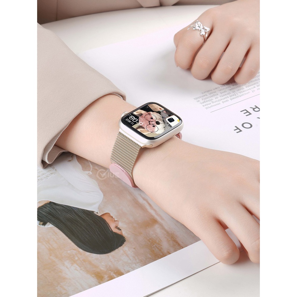 Nữ Đuôi Tròn Milan Từ Tính Thép Không Gỉ Chống Thấm Nước Dây Đeo Gradient Thích Hợp Cho Apple Watch S11 SE3 Ultra3 S10 S9 S8 SE S7 S6 Ultra 49mm 46mm 42mm 40mm 44mm 41mm 45mm Dây Đeo Tay