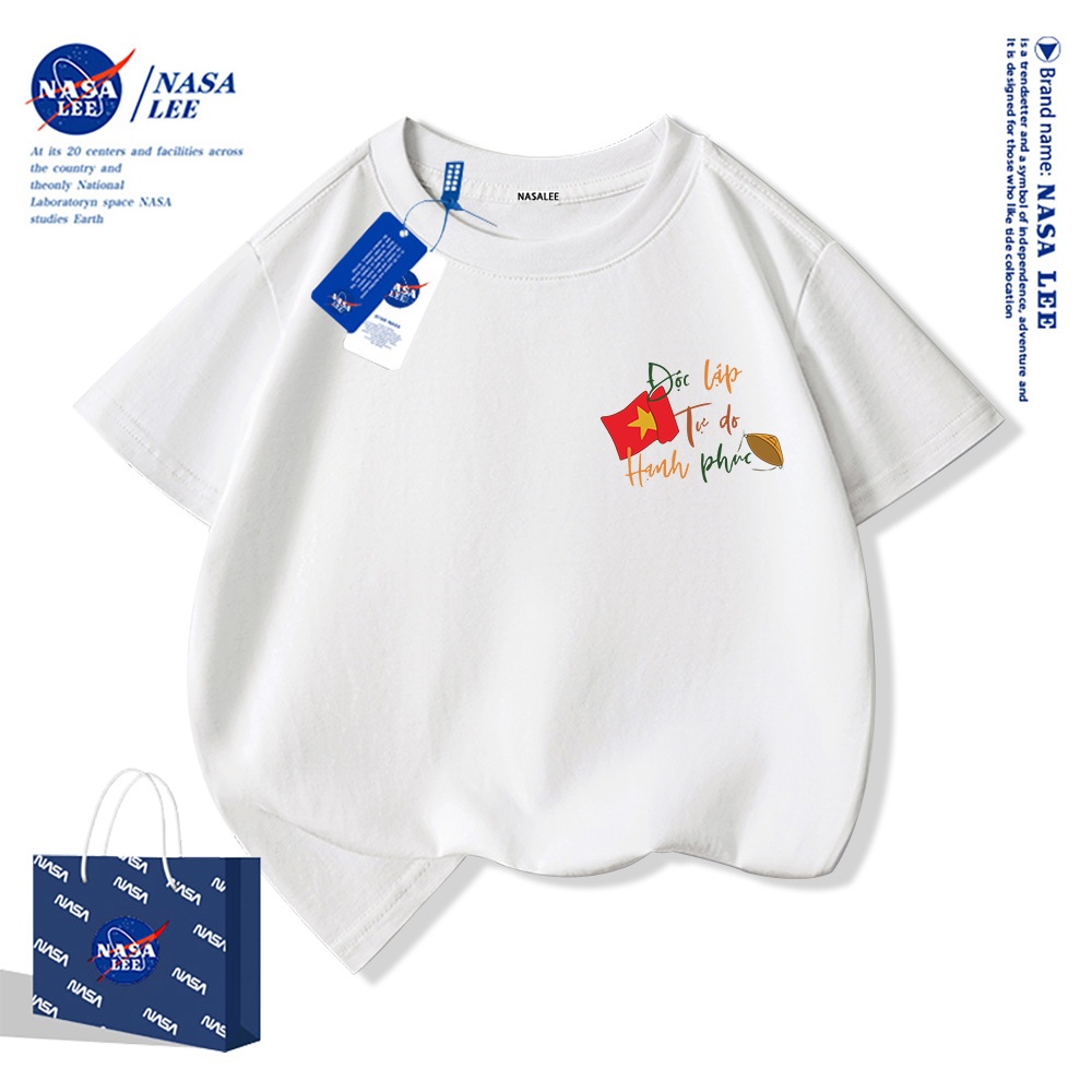 NASA Pure Cotton Tay Ngắn 2025 Phong Cách Mới Trẻ Em Tay Ngắn Mềm Mại Thoải Mái Thời Trang Cờ