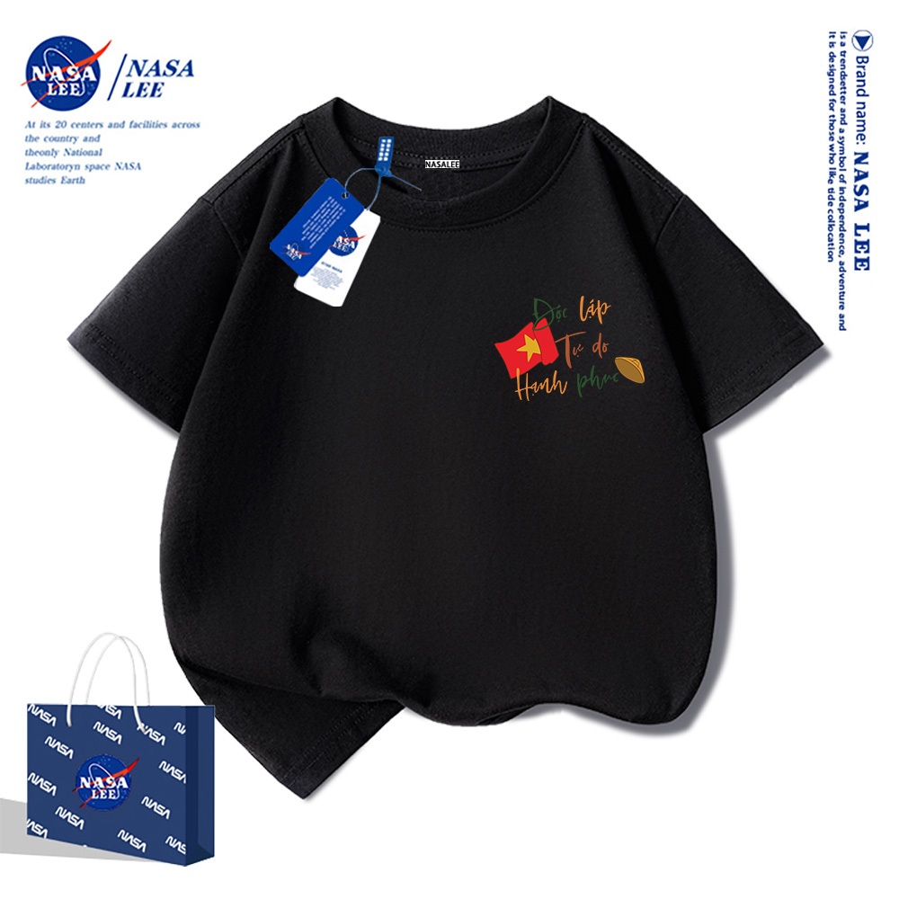 NASA Pure Cotton Tay Ngắn 2025 Phong Cách Mới Trẻ Em Tay Ngắn Mềm Mại Thoải Mái Thời Trang Cờ