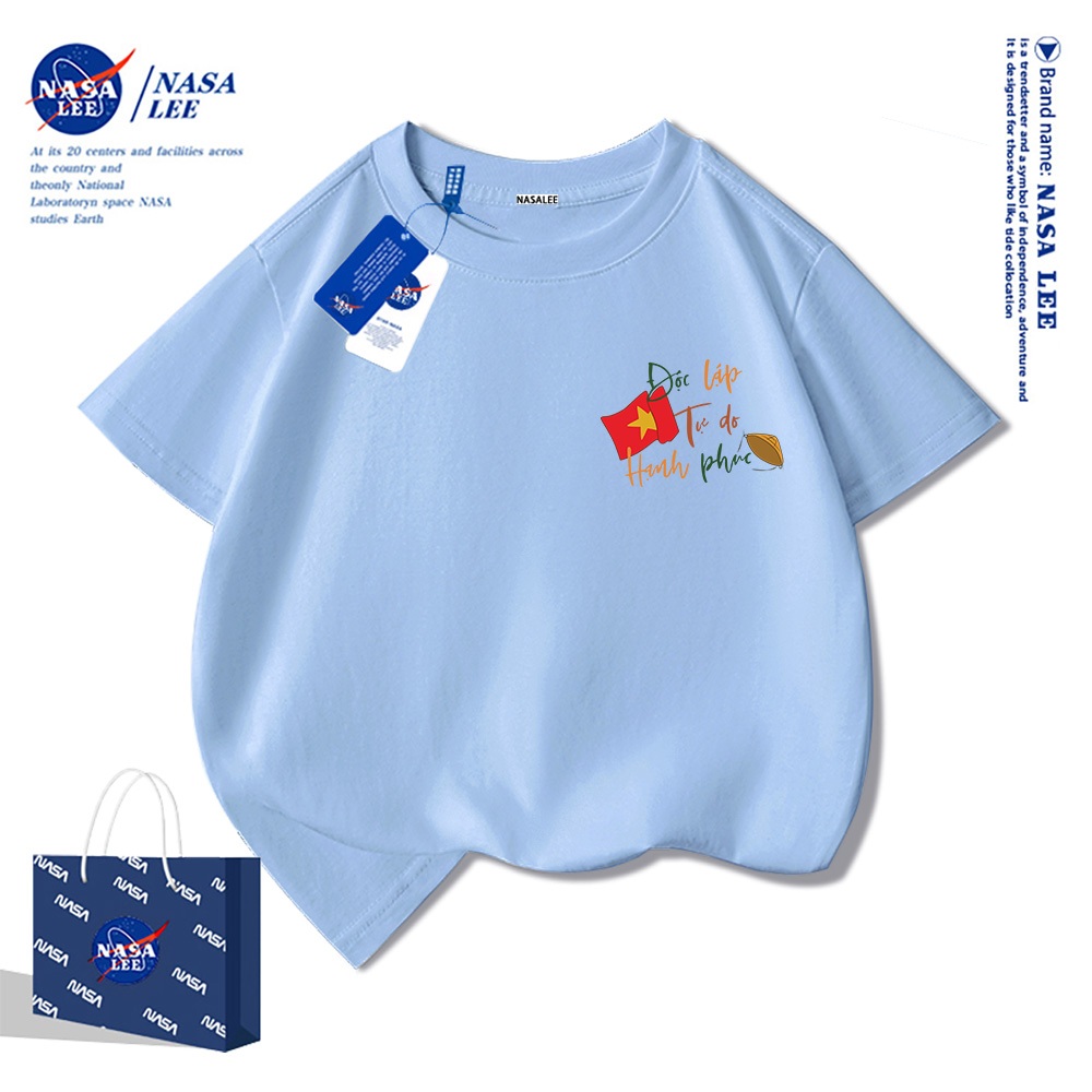 NASA Pure Cotton Tay Ngắn 2025 Phong Cách Mới Trẻ Em Tay Ngắn Mềm Mại Thoải Mái Thời Trang Cờ