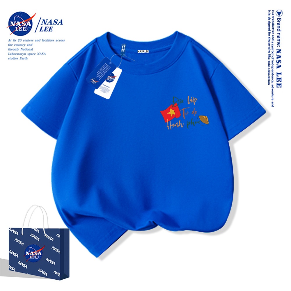NASA Pure Cotton Tay Ngắn 2025 Phong Cách Mới Trẻ Em Tay Ngắn Mềm Mại Thoải Mái Thời Trang Cờ