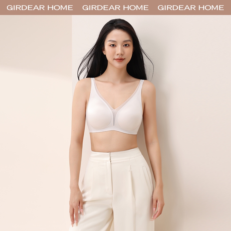 Girdear Home Áo Ngực Nữ Kiểu Deep V Đẩy Ngực Thanh Lịch - Chất Satin Pháp Kèm Ren, Gom Ngực Tốt, Không Dây Mềm Mịn, Không Đường May,8531FJ07