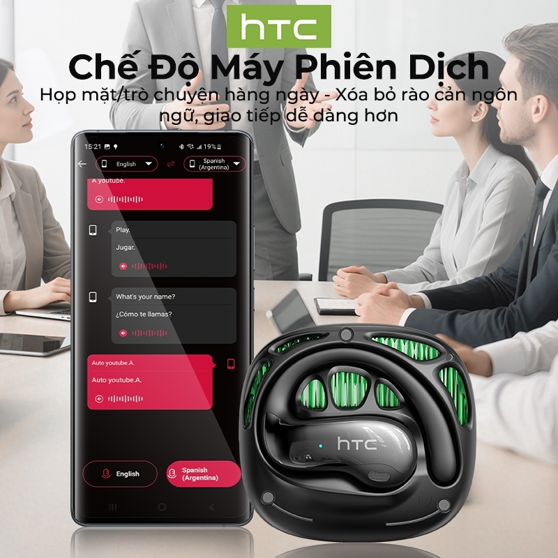 Tai nghe dịch thuật AI HTC NE30 Hỗ trợ 135 ngôn ngữ Dịch thuật thời gian thực Kết nối Bluetooth 6.0 độ trễ thấp Trải nghiệm âm thanh Hi-Fi