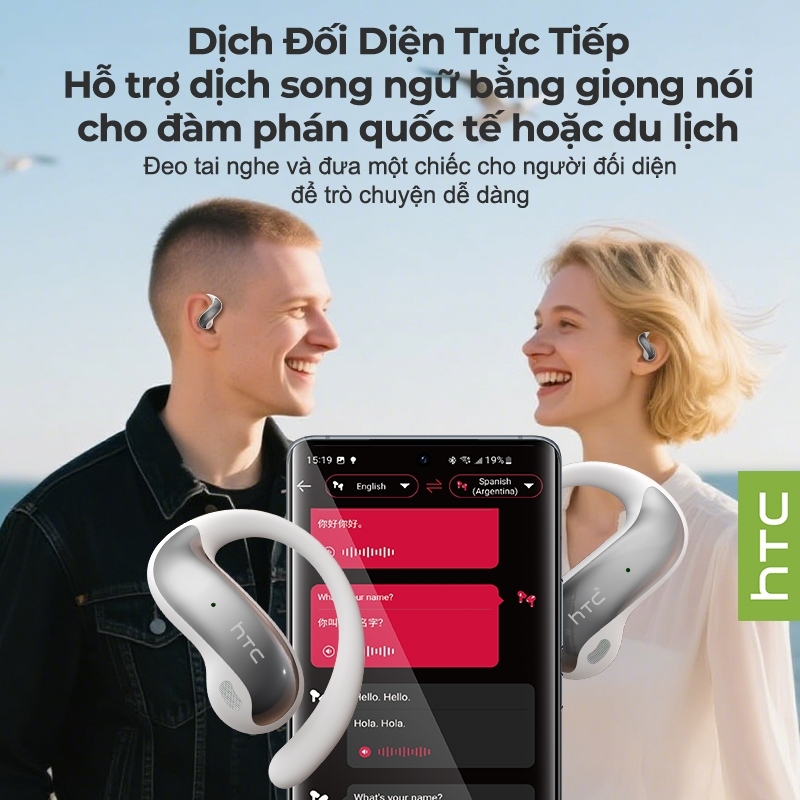 Tai nghe dịch thuật AI HTC NE30 Hỗ trợ 135 ngôn ngữ Dịch thuật thời gian thực Kết nối Bluetooth 6.0 độ trễ thấp Trải nghiệm âm thanh Hi-Fi