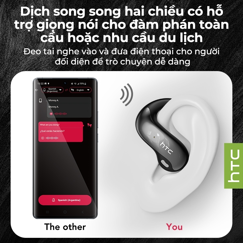 Tai nghe dịch thuật AI HTC NE30 Hỗ trợ 135 ngôn ngữ Dịch thuật thời gian thực Kết nối Bluetooth 6.0 độ trễ thấp Trải nghiệm âm thanh Hi-Fi