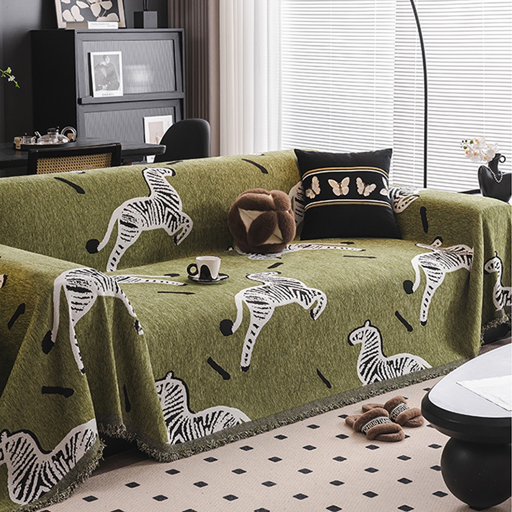 Chăn sofa Chenille họa tiết ngựa vằn cổ điển, Vỏ bọc ghế sofa hai mặt tua rua mới, chống trượt, chống mài mòn, dành cho ghế sofa hình chữ L / u, ghế tình yêu