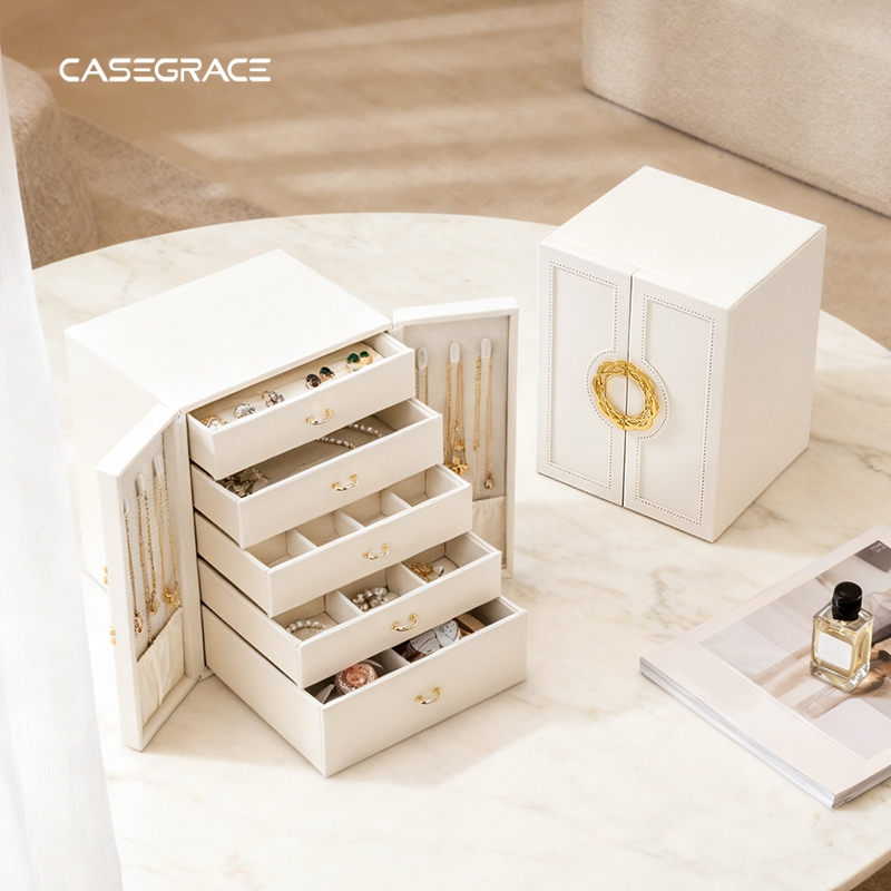 CASEGRACE Hộp Bảo Quản Trang Sức Lớn Sắp Xếp 5 Lớp Ngăn Kéo Hộp Có Thể Tháo Rời Cho Tóc Phụ Kiện Nhẫn