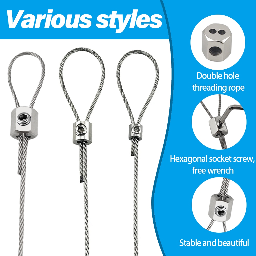 10-20 Chiếc 1-1.5 Mm Thép Không Gỉ Cáp Kẹp Dây Fixator Cáp Thép Căng Có Thể Điều Chỉnh Kim Loại Cố Định Cáp Dây