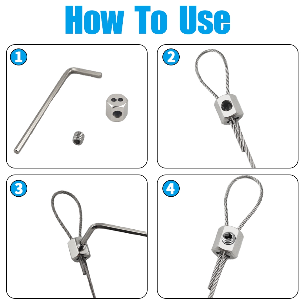 10-20 Chiếc 1-1.5 Mm Thép Không Gỉ Cáp Kẹp Dây Fixator Cáp Thép Căng Có Thể Điều Chỉnh Kim Loại Cố Định Cáp Dây