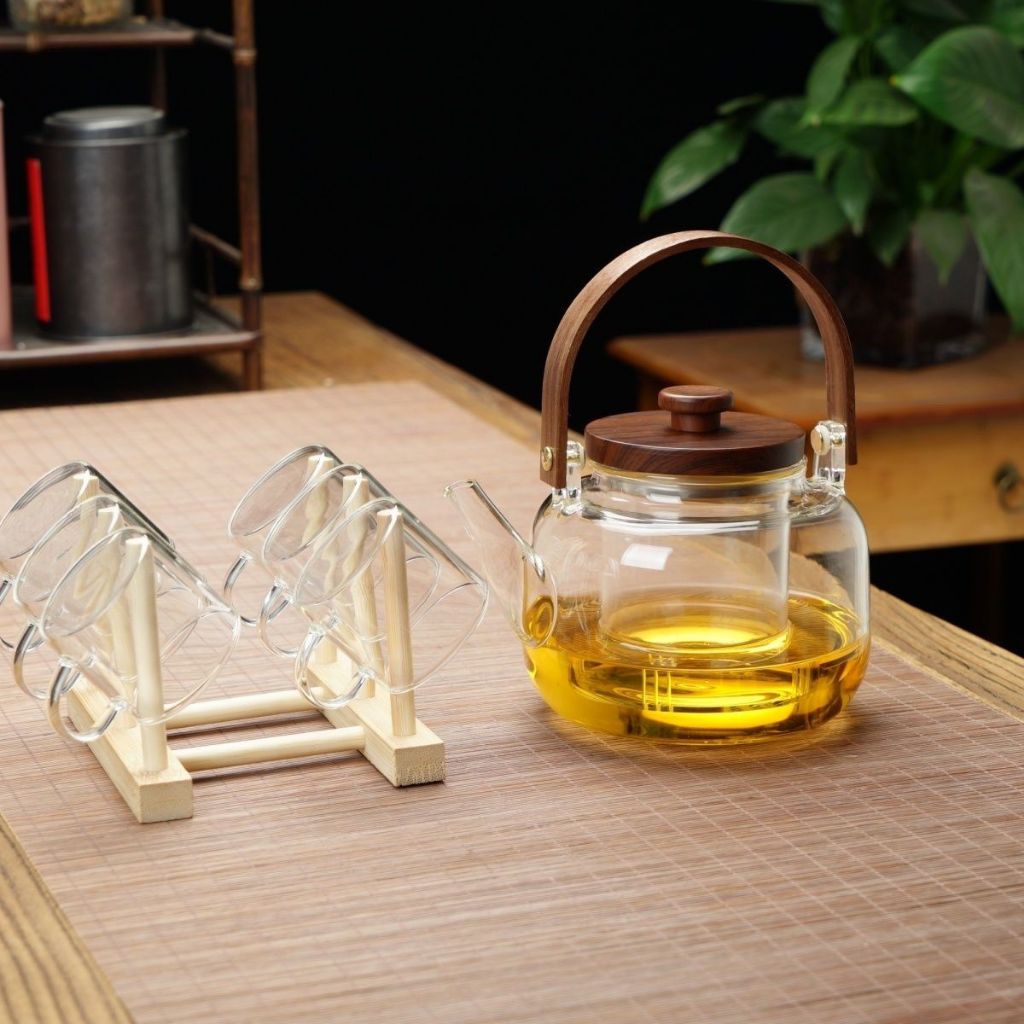 1000Ml Dày Ấm Trà Thủy Tinh Chịu Nhiệt Dung Tích Lớn Bếp Gốm Điện Sưởi Ấm Hoa Ấm Trà Tách Nước Trà Bộ Trà