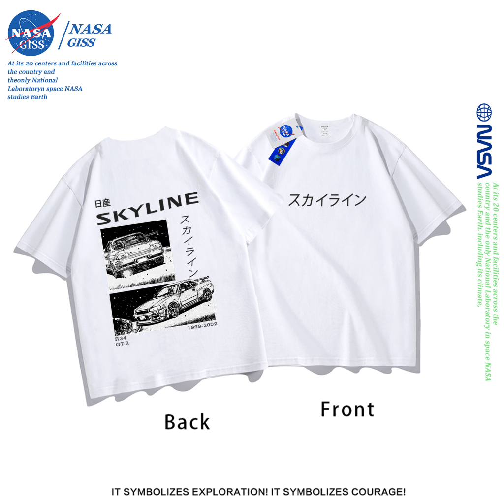 NASA Áo thun nam nữ Tay Lỡ thường ngày Trend đua xe in hình form rộng Cổ tròn Cotton Mềm mại Unisex