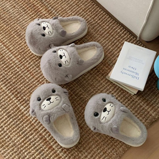 XIXITIAO Dép bông cho nam nữ, mùa đông, dễ thương hình hải cẩu nhỏ, thoải mái và giữ ấm ở nhà