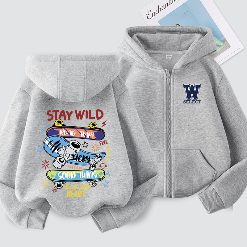 W.G.Q Áo Hoodie bé trai , mùa xuân thu giản dị thoải mái với in ván trượt, thích hợp cho trường học và thể thao ngoài trời