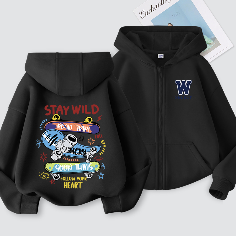 W.G.Q Áo Hoodie bé trai , mùa xuân thu giản dị thoải mái với in ván trượt, thích hợp cho trường học và thể thao ngoài trời