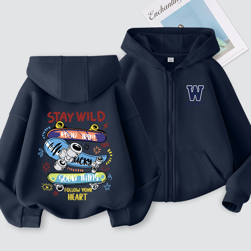 W.G.Q Áo Hoodie bé trai , mùa xuân thu giản dị thoải mái với in ván trượt, thích hợp cho trường học và thể thao ngoài trời