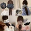 Scrunchie xù bốn lớp vải đàn hồi, kẻ sọc lớn - Phong cách vintage