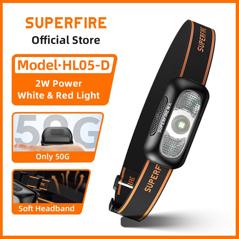 SUPERFIRE HL05 2W Đèn Pha LED Ngoài Trời Chống Thấm Nước Đầu Đèn Pin USB Sạc Cắm Trại Đèn Pha