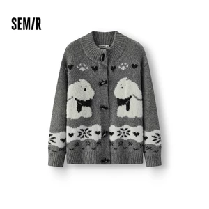 Semir Cardigan Nữ Mùa Đông Cổ Cao Jacquard Nút Rời