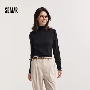 Áo Thun Dài Tay Semir Nữ Mùa Đông Cổ Cao Giữ Nhiệt, Màu TrơnSlim Fit Thanh Lịch