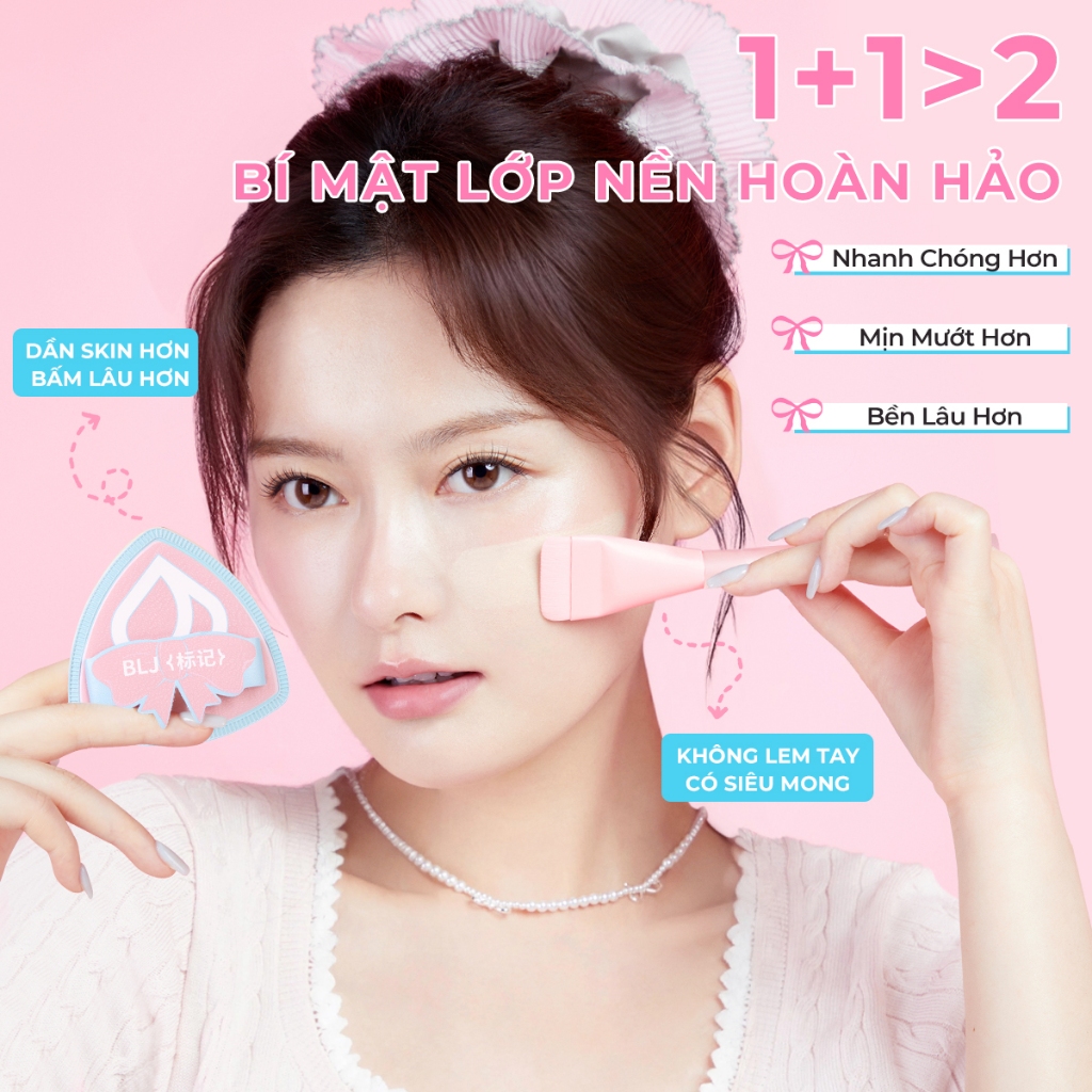 Combo Cọ Mút Tán Kem Nền BLJ Bộ Cọ Trang Điểm Cá Nhân 1+1 Mềm Mại Tán Nền
