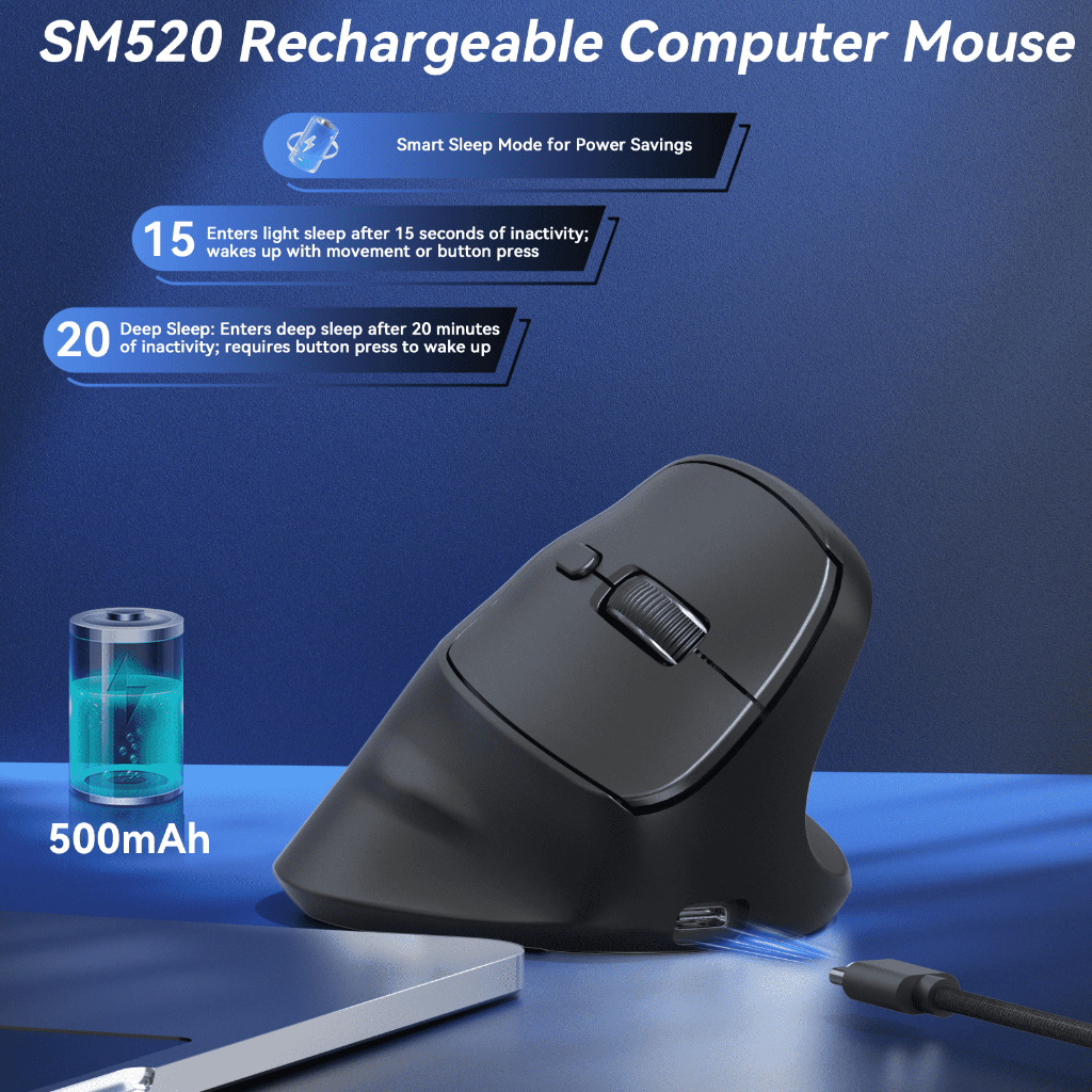 SOLAKA SM520 Chuột dọc tiện dụng ba chế độ có thể sạc lại không dây 800-12800DPI được thiết kế để chống đau cổ tay | BigBuy360 - bigbuy360.vn