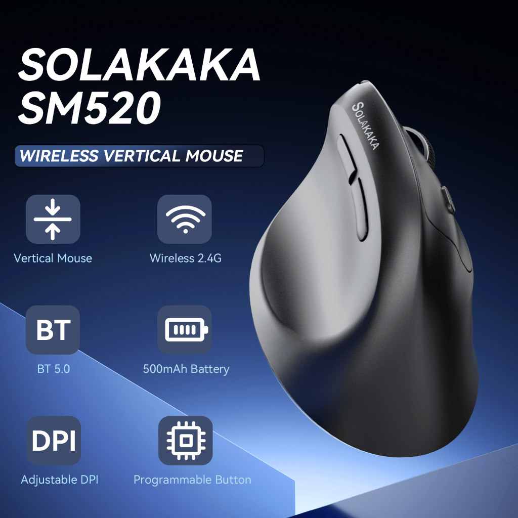 SOLAKA SM520 Chuột dọc tiện dụng ba chế độ có thể sạc lại không dây 800-12800DPI được thiết kế để chống đau cổ tay | BigBuy360 - bigbuy360.vn
