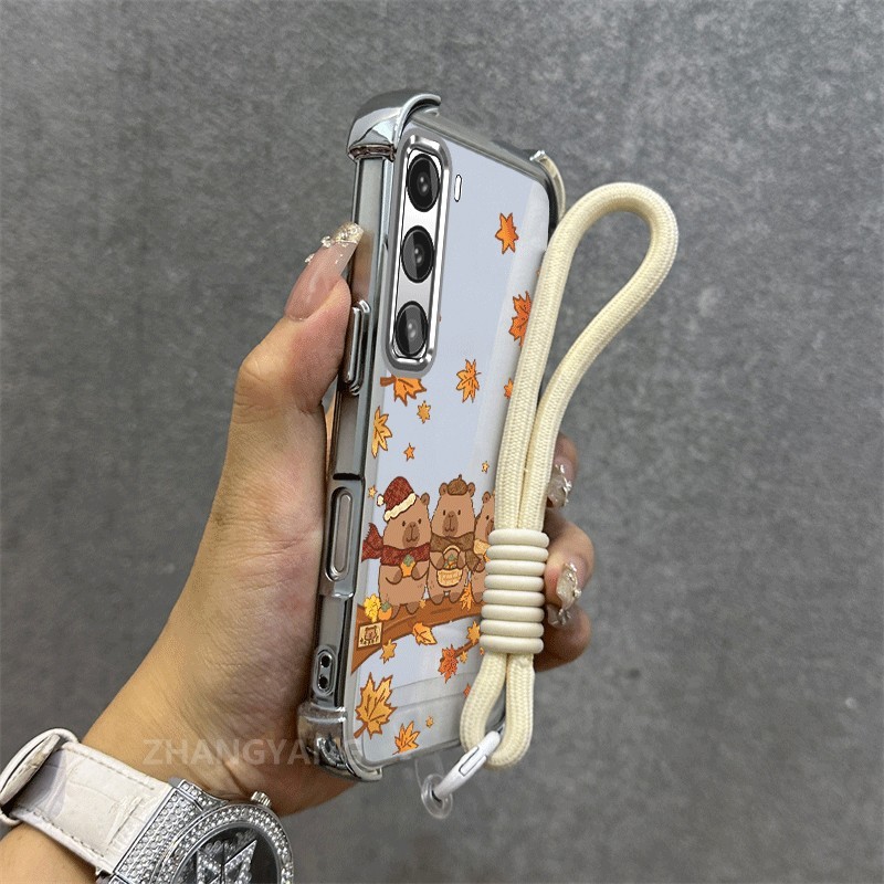 Ốp Lưng Cho infinix Nóng 50 Nóng 60 Nóng 60i Nóng 60 Pro Plus Mạ Điện Cao Cấp Chống Rơi Vỏ Điện Thoại Thẩm Mỹ Lá Gấu Họa Tiết TPU Mềm Dây Treo Miễn Phí