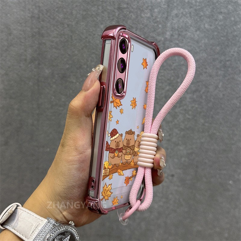 Ốp Lưng Cho infinix Nóng 50 Nóng 60 Nóng 60i Nóng 60 Pro Plus Mạ Điện Cao Cấp Chống Rơi Vỏ Điện Thoại Thẩm Mỹ Lá Gấu Họa Tiết TPU Mềm Dây Treo Miễn Phí