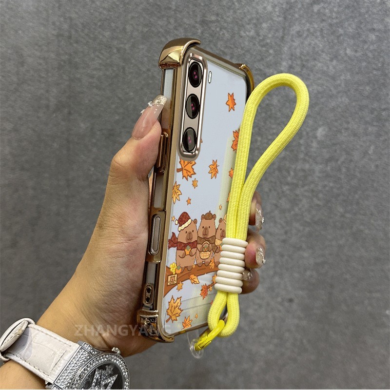 Ốp Lưng Cho infinix Nóng 50 Nóng 60 Nóng 60i Nóng 60 Pro Plus Mạ Điện Cao Cấp Chống Rơi Vỏ Điện Thoại Thẩm Mỹ Lá Gấu Họa Tiết TPU Mềm Dây Treo Miễn Phí