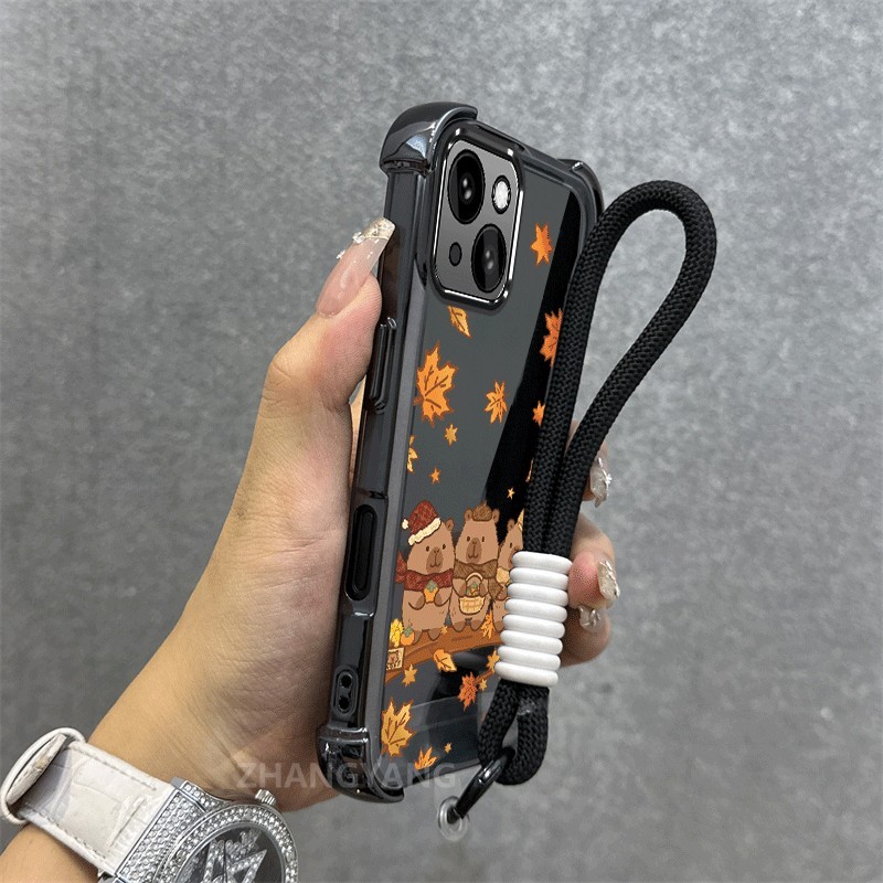 Ốp Lưng Cho iPhone 13 iPhone 13 Pro iPhone 13 Pro Max Mạ Điện Cao Cấp Chống Rơi Vỏ Điện Thoại Thẩm Mỹ Lá Gấu Họa Tiết TPU Mềm Miễn Phí Treo Dây