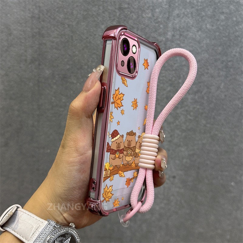 Ốp Lưng Cho iPhone 13 iPhone 13 Pro iPhone 13 Pro Max Mạ Điện Cao Cấp Chống Rơi Vỏ Điện Thoại Thẩm Mỹ Lá Gấu Họa Tiết TPU Mềm Miễn Phí Treo Dây